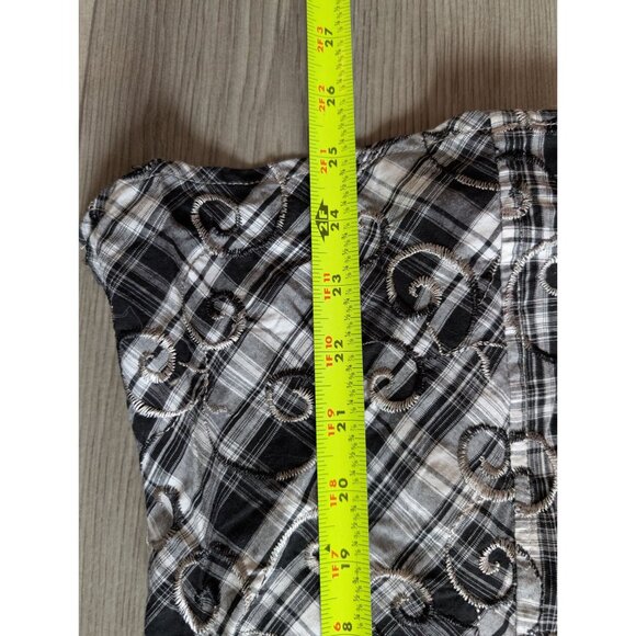 Christopher Banks Black & White Plaid Zip-Up Shirt  Embroidered Swirls Womens L - Picture 8 of 8